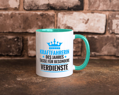 Besonderer Verdienst: Kraftfahrerin | Lastwagen LKW Humor Geschenkidee Tasse