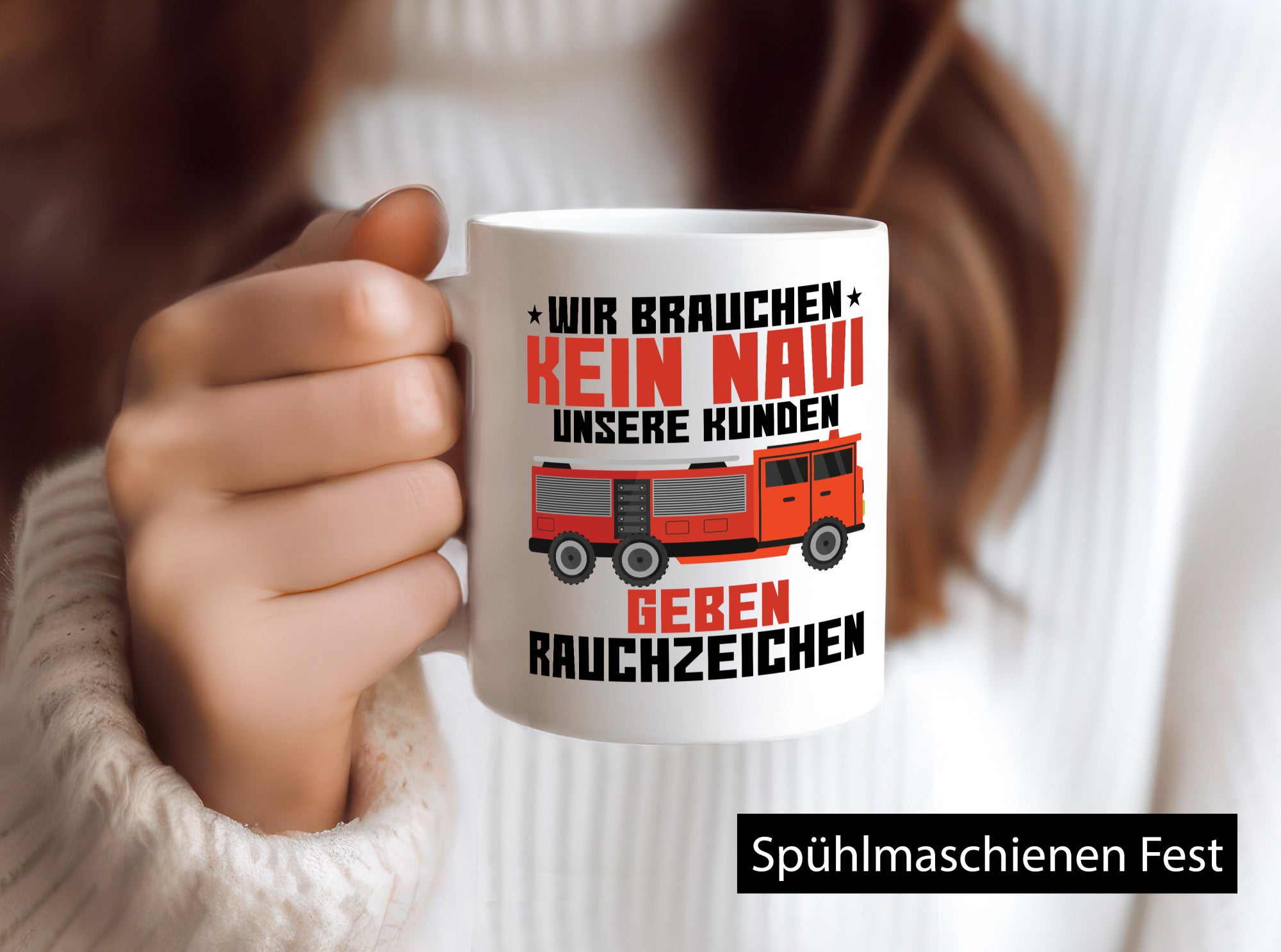 Kein Navi | Rauchzeichen Feuerwehrauto Brand Einsatz Humor Geschenkidee Tasse