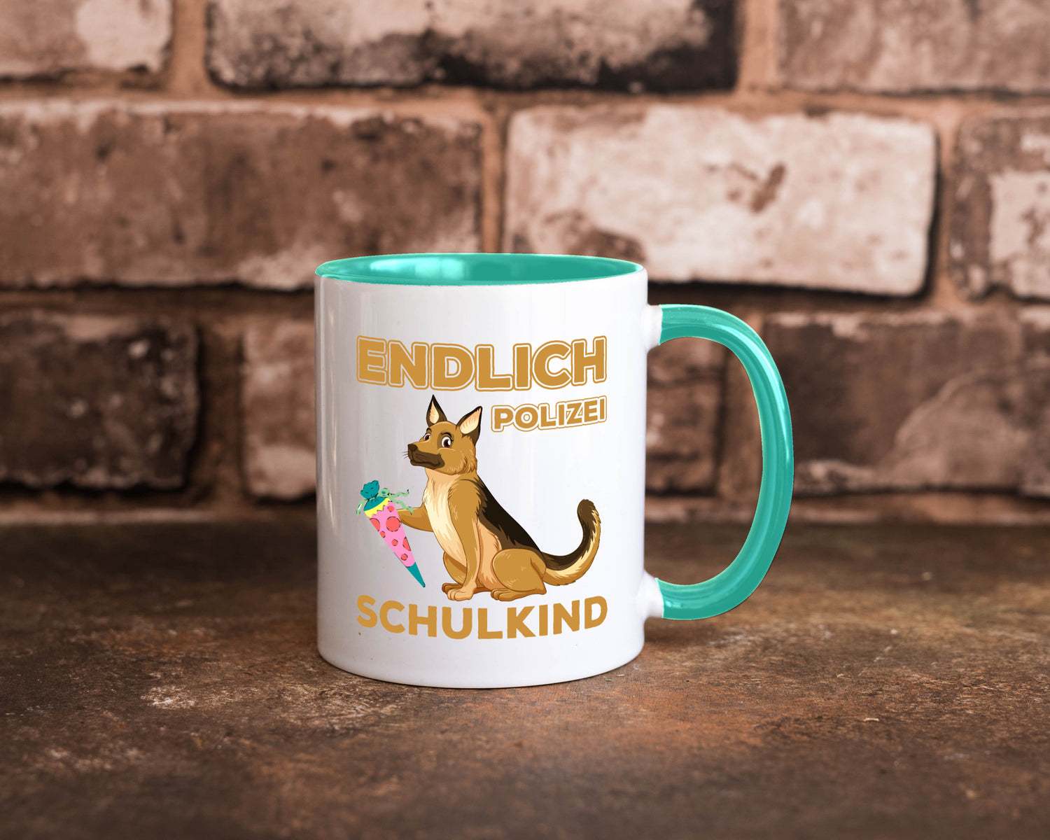 Endlich Schulkind | Tasse Einschulung Polizei Hund lustiger Spruch Geschenk