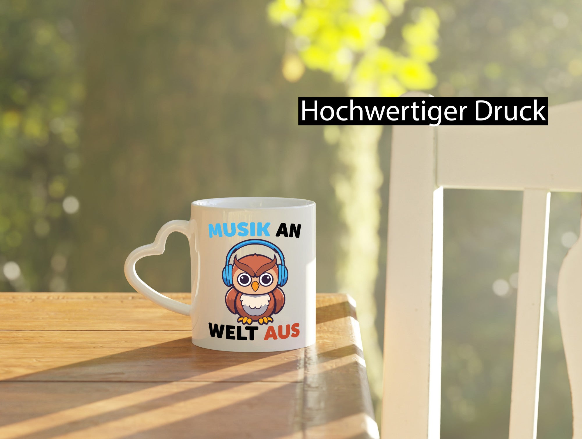 Musik an Welt aus | Eule hört lustiger Spruch Geschenk Humor Geschenkidee Tasse