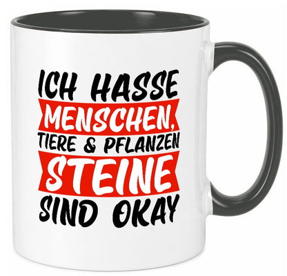 Ich hasse Menschen | Steine Sarkasmus witziger Spruch lustig Humor Geschenkidee Tasse