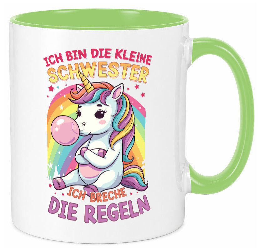 Bin die Kleine schwester ich breche Regeln | Einhorn Humor Geschenkidee Tasse
