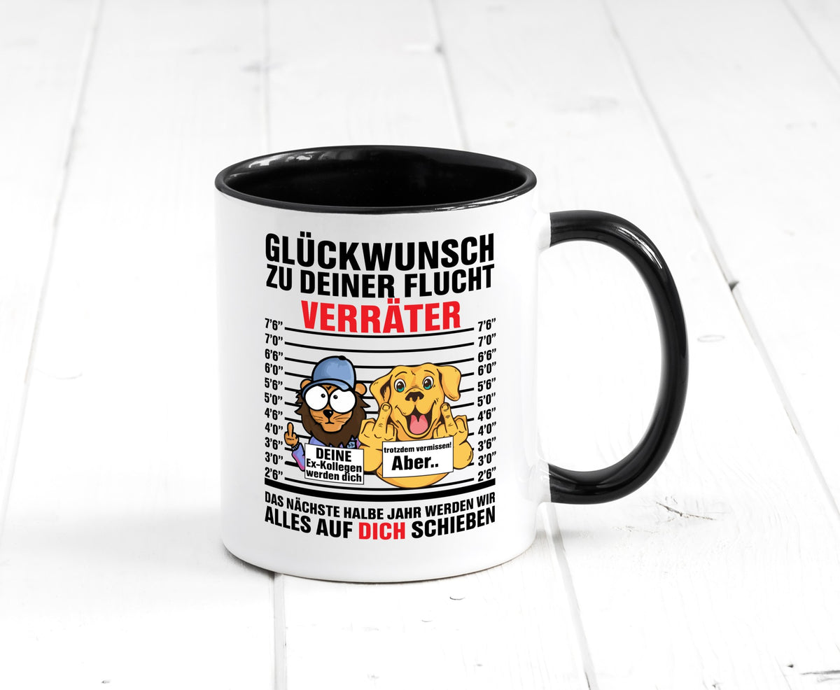 Glüchwunsch zur Flucht | Verräter Ex-Kollegen Humor Arbeit Kollegen Büro Tasse