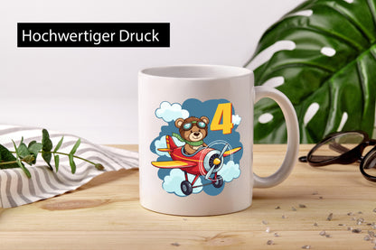 4. Geburtstag | 4 Jahre Kinder Pilot Flugzeug Geschenkidee Humor Tasse