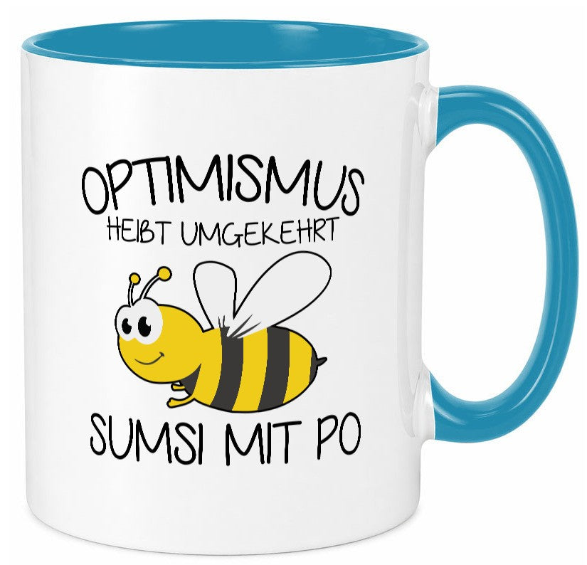 Optimismus umgekehrt heißt Sumsimitpo | Biene lustiger Spruch Geschenk Humor Tasse