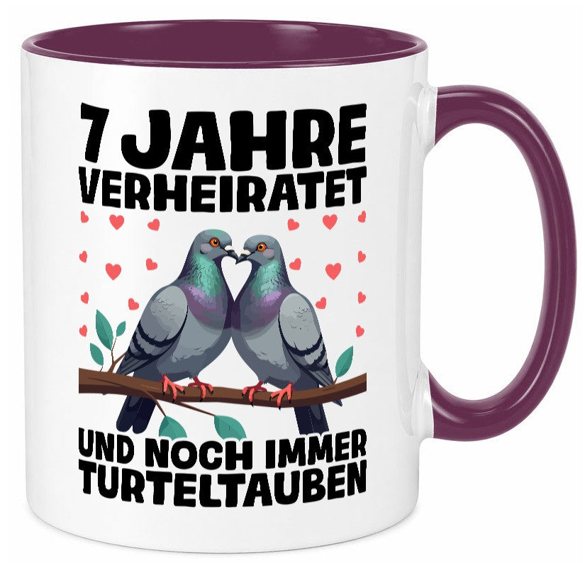 7 Jahre verheiratet | Turteltauben Ehe Ehepaar Geschenkidee Humor Tasse