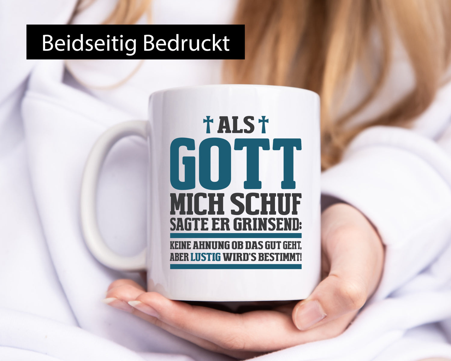 Als Gott mich schuf | Kreuz Religion lustig Humor Geschenkidee Geschenk Tasse
