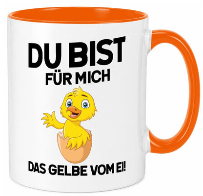 Das Gelbe vom Ei | süßes Küken Eierschale am Kopf Comic v2 lustiger Spruch Tasse