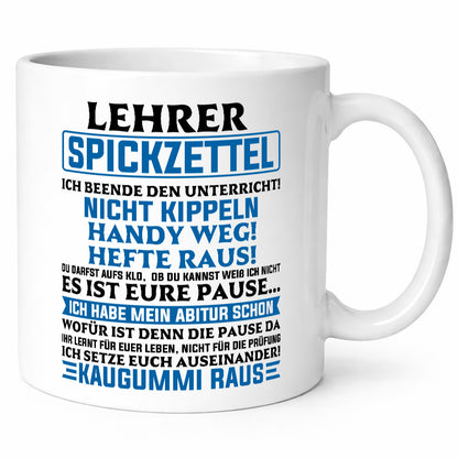 Lehrer Spickzettel | Beruf Tasse lustiger Spruch vl10 Geschenkidee Arbeit