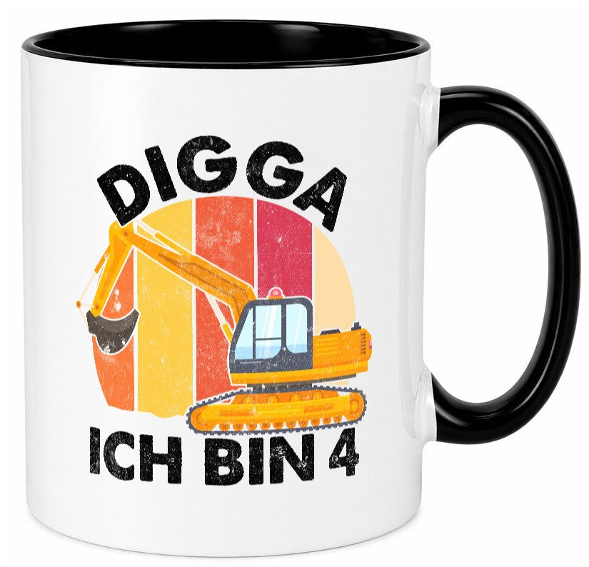 4. Geburtstag | 4 Jahre Bagger Digga Geschenk Geschenkidee lustiger Spruch Tasse