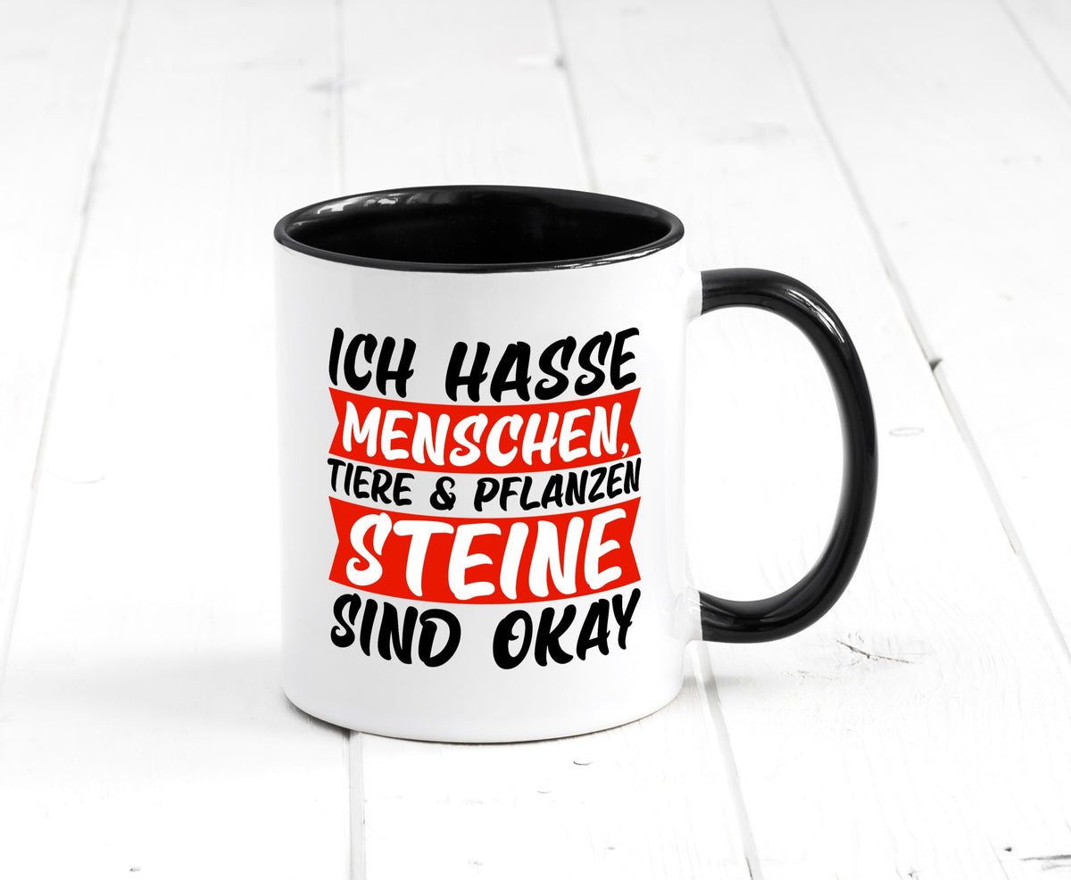 Ich hasse Menschen | Steine Sarkasmus witziger Spruch lustig Humor Geschenkidee Tasse