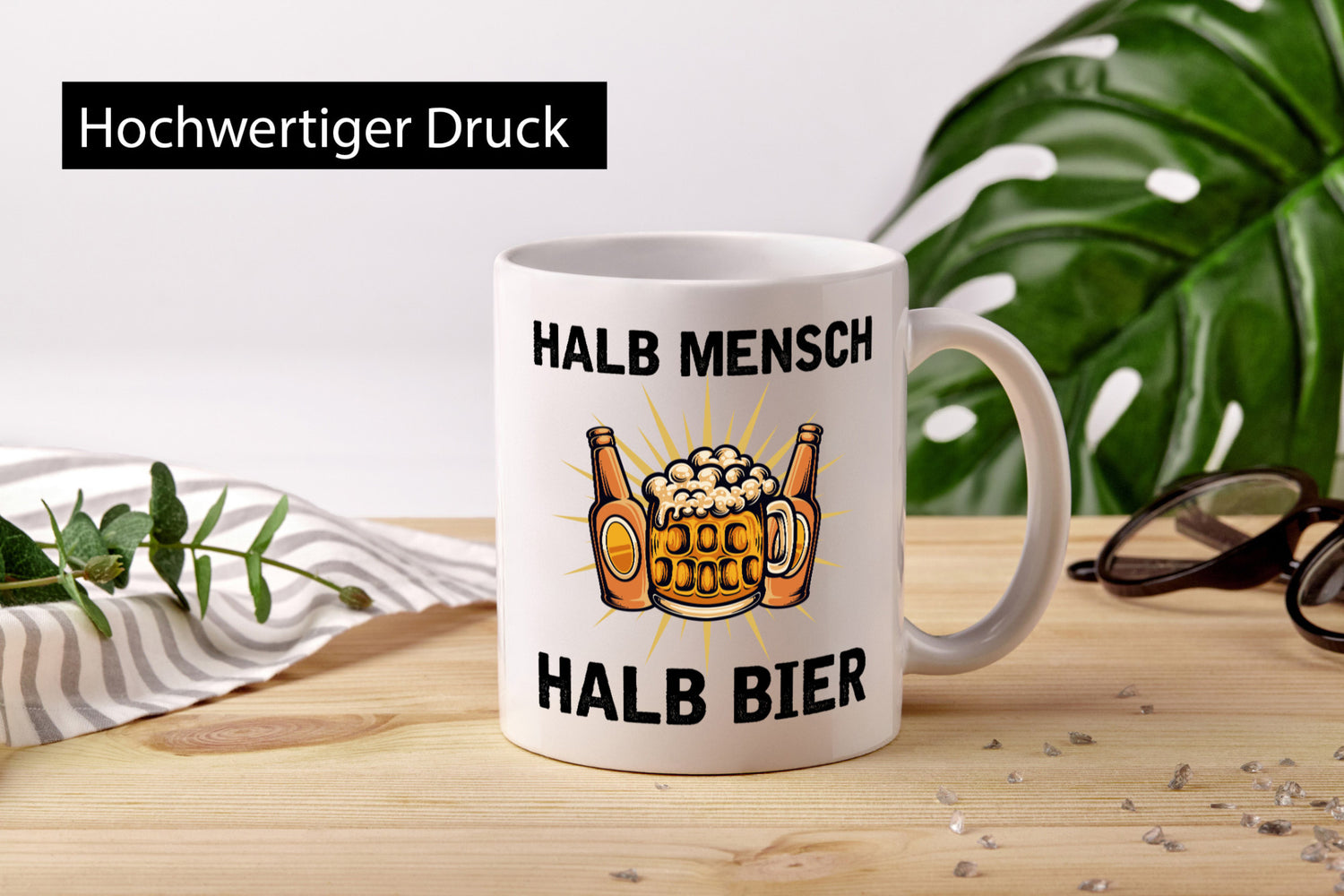Halb Mensch Bier | Biertrinker v2 Geschenkidee Humor Tasse