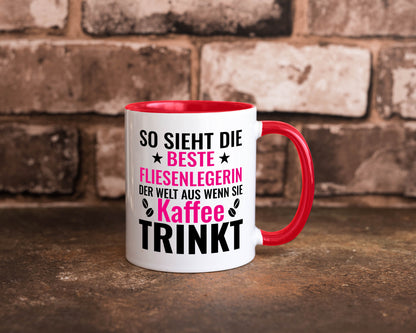 Kaffee trinkt: Fliesenlegerin | Fliesenlegen Bau Humor Geschenkidee Tasse