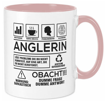 Achtung Probleme Anglerin | Angeln Fischerin Geschenkidee Humor Tasse