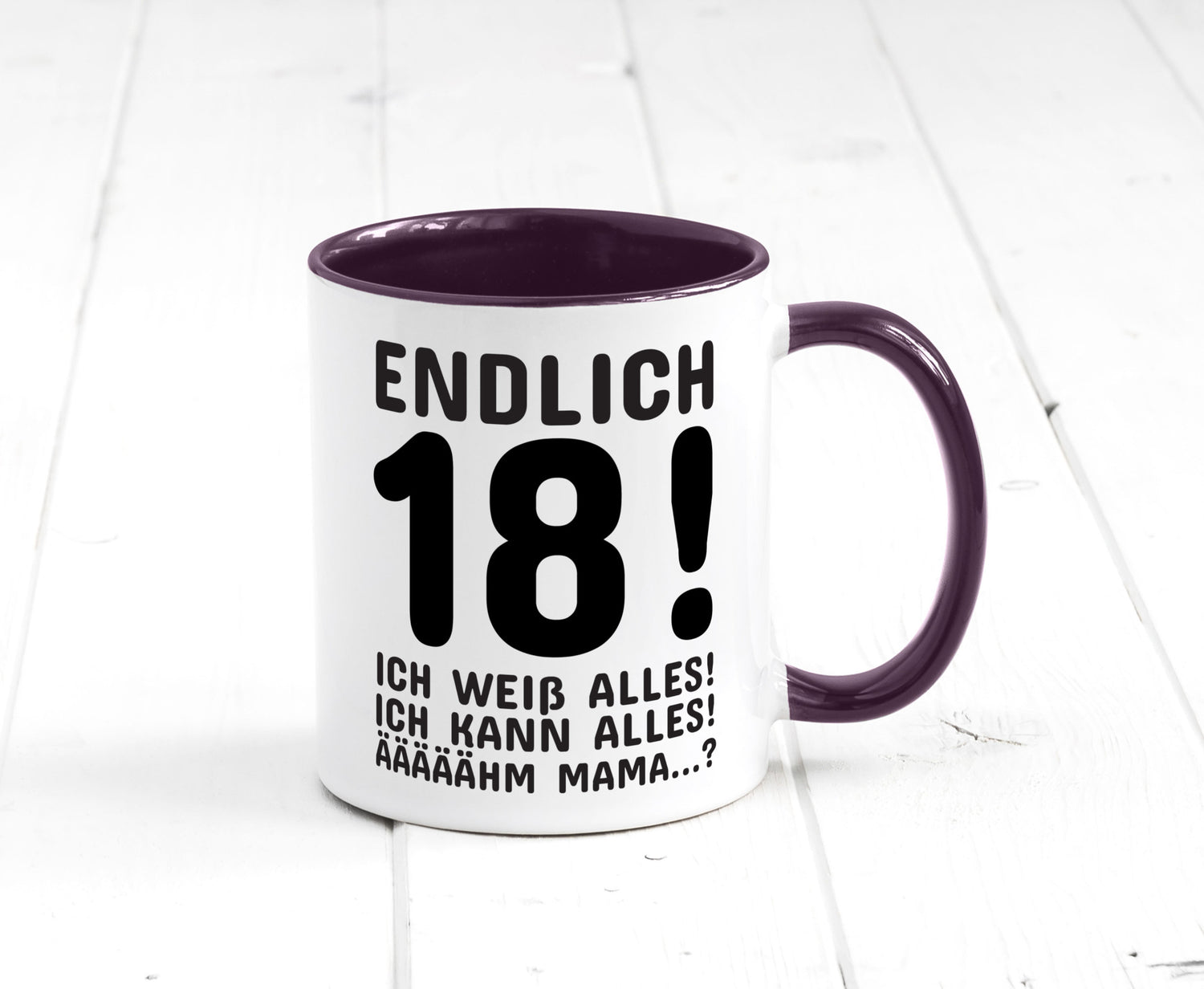 Endlich 18 | Geburtstag Tasse volljährig Erwachsen lustig Geschenkidee Geschenk