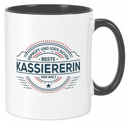 Geprüft und sicher: Kassiererin Geschenk Humor Geschenkidee lustiger Spruch Tasse
