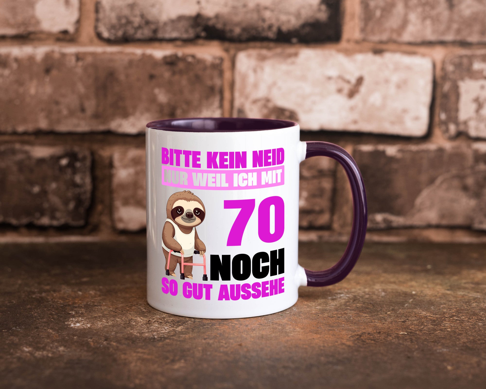 70. Geburtstag | Bitte kein neid Faultier 70 Jahre v2 Humor Geschenkidee Tasse