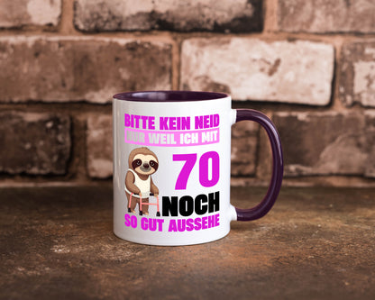 70. Geburtstag | Bitte kein neid Faultier 70 Jahre v2 Humor Geschenkidee Tasse