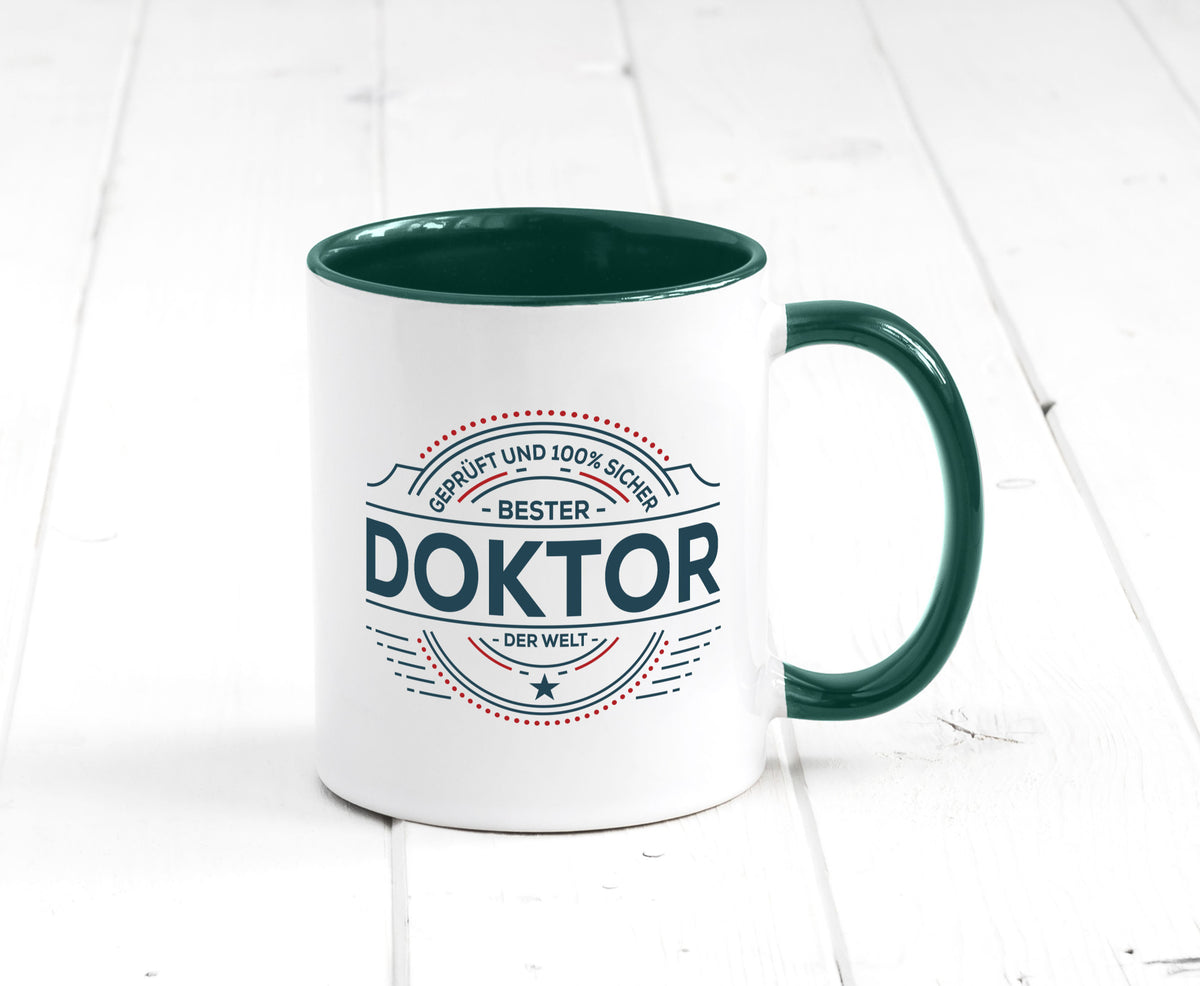 Geprüft und sicher: Doktor | Doktorand Doktortitel lustiger Spruch Geschenk Tasse
