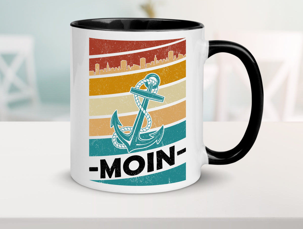 Moin | Kapitän Hafen Anker See Meer Segeln v2 Geschenk Humor Geschenkidee Tasse