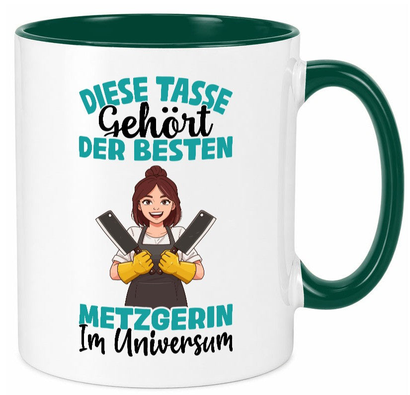 Im Universum: Metzgerin | Fleischerin Geschenk Humor Geschenkidee lustiger Tasse