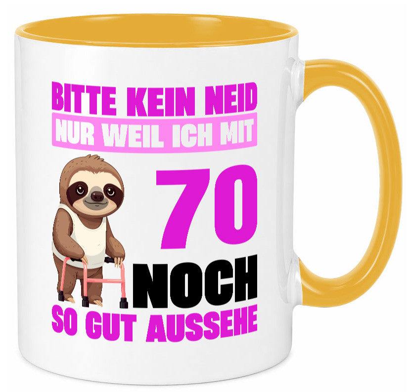 70. Geburtstag | Bitte kein neid Faultier 70 Jahre v2 Humor Geschenkidee Tasse