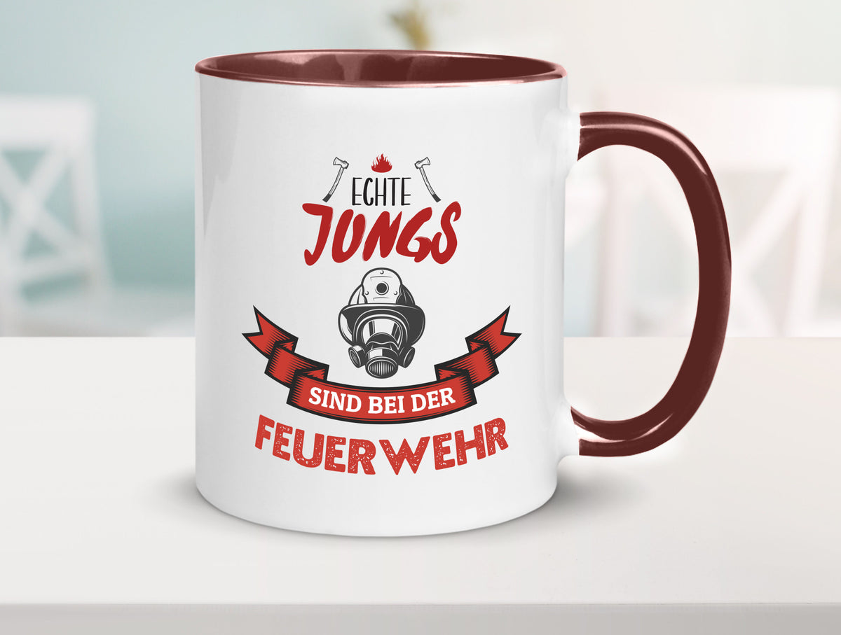 Echte Jungs sind bei der Feuerwehr | Feuerwehrmann lustiger Spruch Geschenk Tasse