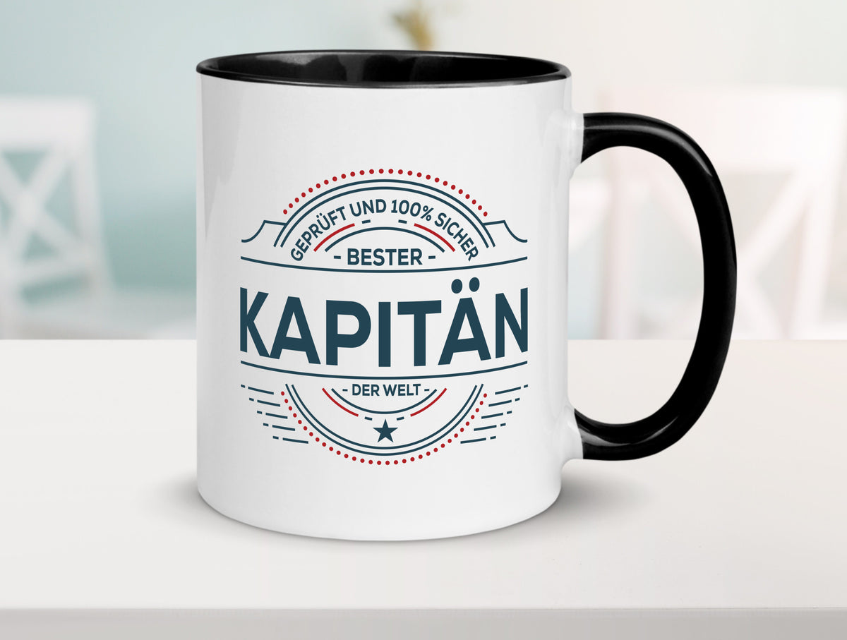 Geprüft und sicher: Kapitän | Schiffskapitän Schiff lustiger Spruch Geschenk Tasse