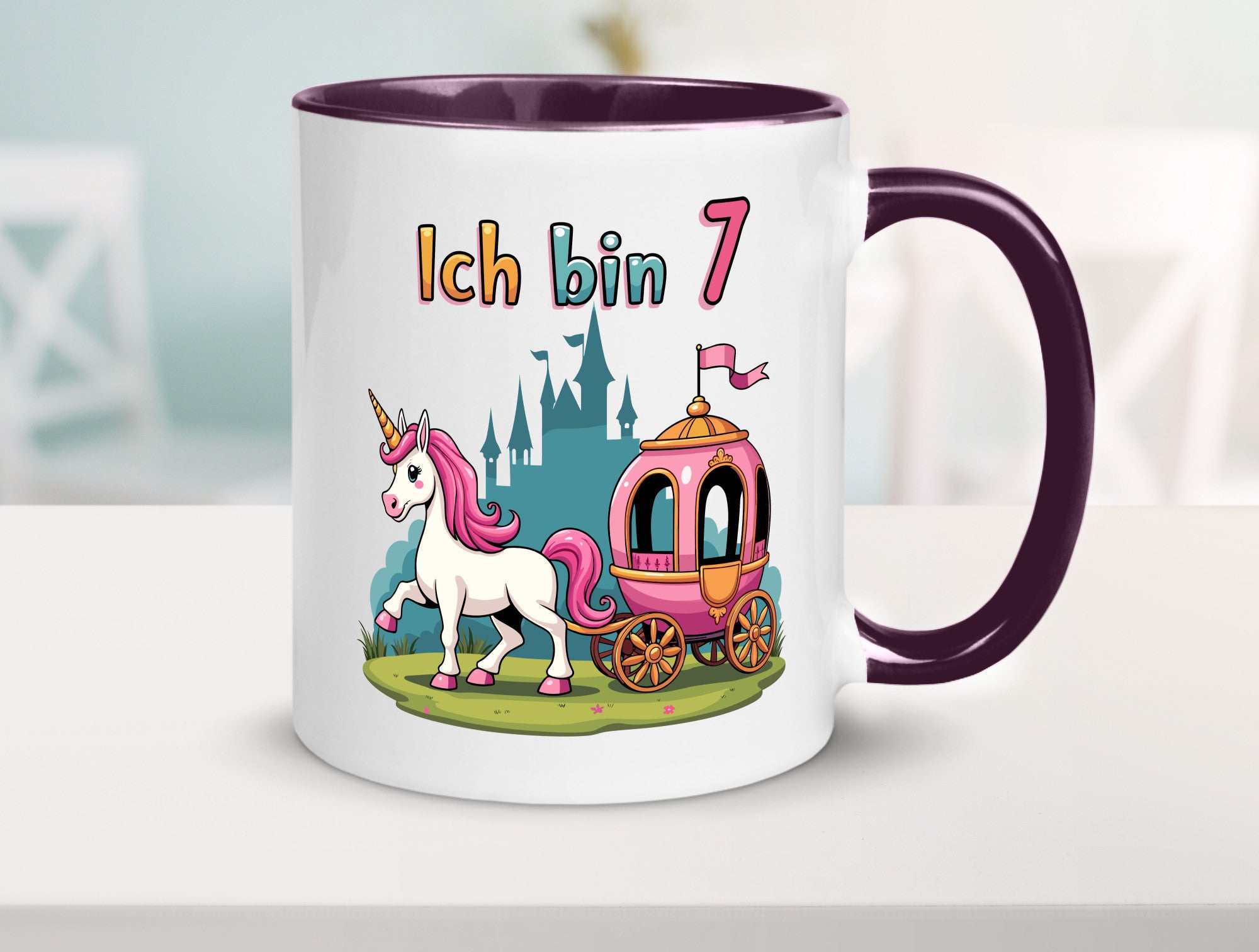 7. Geburtstag | Prinzessin in Kutsche Einhorn lustiger Spruch Geschenk
