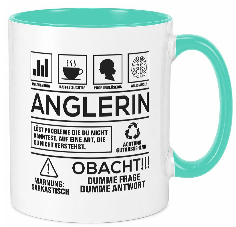 Achtung Probleme Anglerin | Angeln Fischerin Geschenkidee Humor Tasse