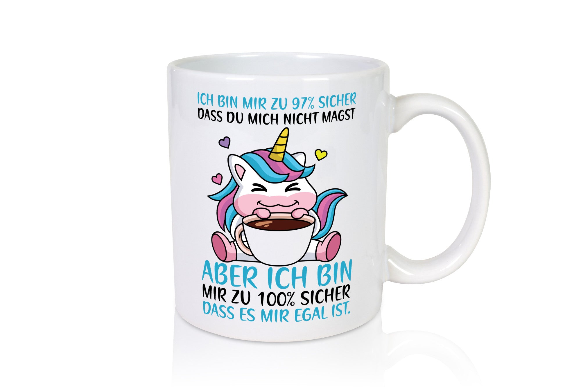 Zu 97% sicher | Einhorn mit Tasse Comic Selbstbewusst lustiger Spruch Geschenk