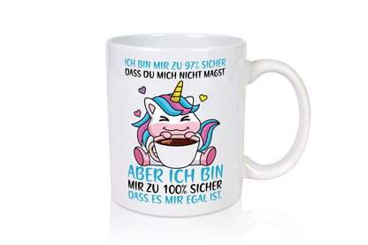 Zu 97% sicher | Einhorn mit Tasse Comic Selbstbewusst lustiger Spruch Geschenk