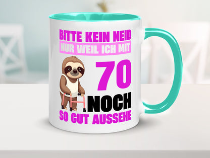 70. Geburtstag | Bitte kein neid Faultier 70 Jahre v2 Humor Geschenkidee Tasse