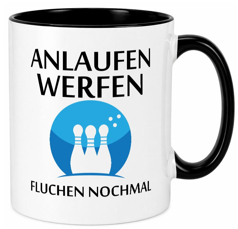 Anlaufen werfen fluchen nochmal | Bowling Sport Geschenk Humor Geschenkidee Tasse