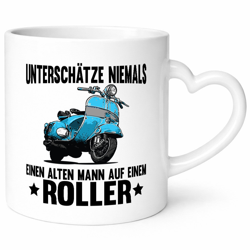 Unterschätze niemals einen alten mann auf einem Roller Humor Geschenkidee Tasse