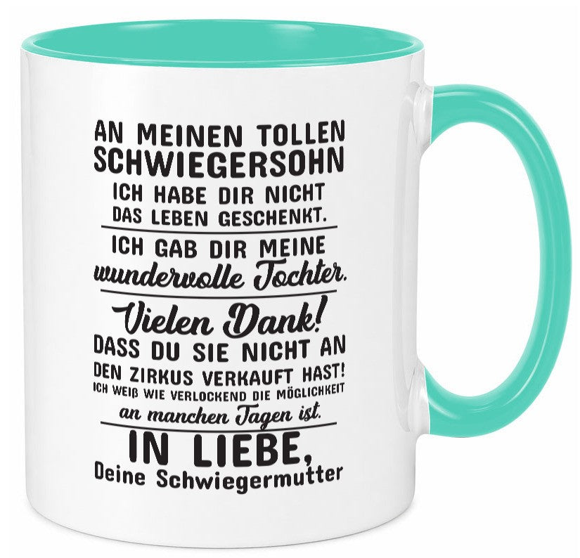 An meinen tollen Schwiegersohn lustiger Spruch Geschenk Familie Geschenkidee Tasse