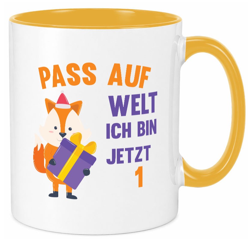 Pass auf Welt ich bin jetzt 1 | Baby Geburtstag lustiger Spruch Geschenk Tasse