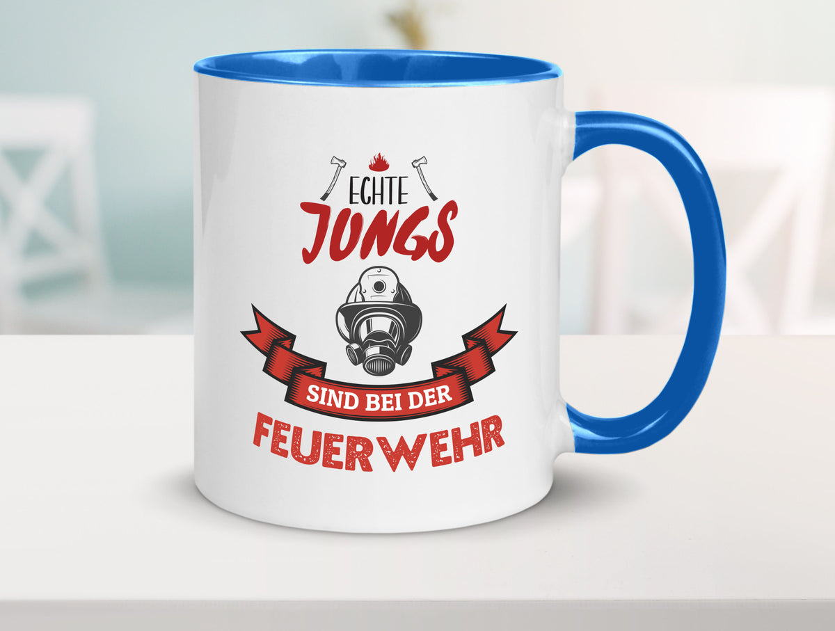 Echte Jungs sind bei der Feuerwehr | Feuerwehrmann lustiger Spruch Geschenk Tasse