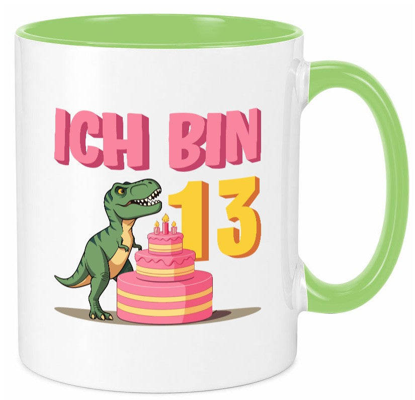 13 Geburtstag | Jahre Dinosaurier mit Kuchen Humor Geschenkidee Tasse