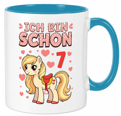 7. Geburtstag | 7 Jahre Mädchen Reiten Pony lustiger Spruch Geschenk Tasse