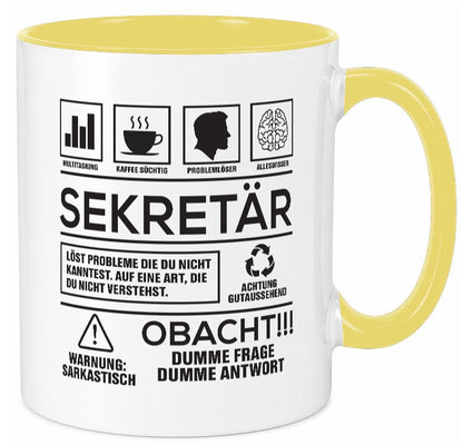 Achtung Probleme Sekretär | Büro Geschenkidee Arbeit Kollegen Humor Tasse