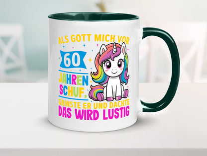 60. Geburtstag | Als Gott mich schuf 40 Jahre Geschenkidee Humor Tasse
