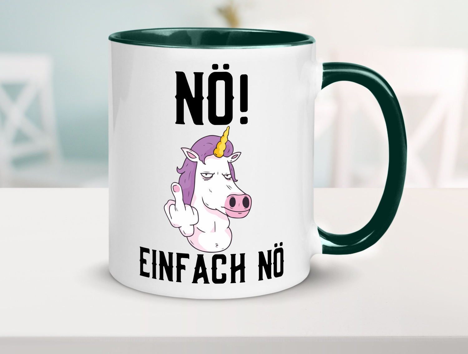 Einfach Nö | Keinen Bock Einhorn Mittelfinger Comic Geschenkidee Humor Tasse