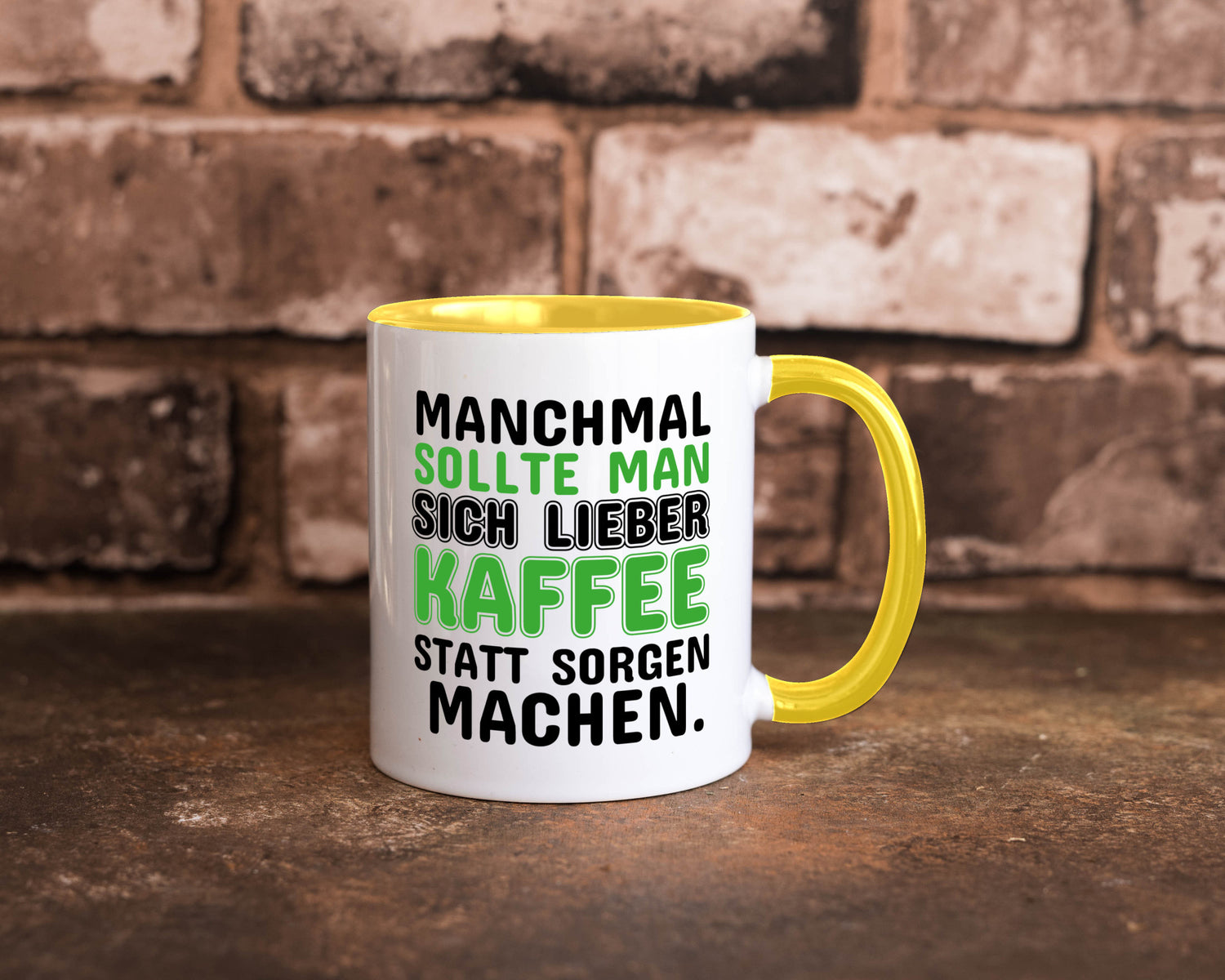 Kaffee statt sorgen lustiger Spruch Geschenk Humor Geschenkidee Tasse