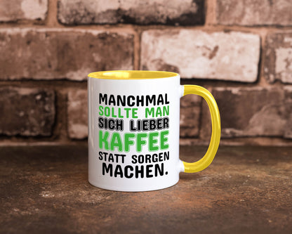 Kaffee statt sorgen lustiger Spruch Geschenk Humor Geschenkidee Tasse