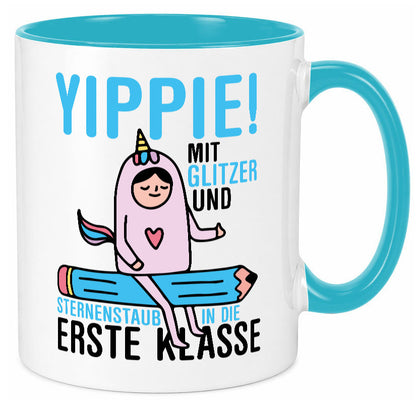 Mit Glitzer und Sternenstaub | Einschulung Einhorn lustiger Spruch Geschenk