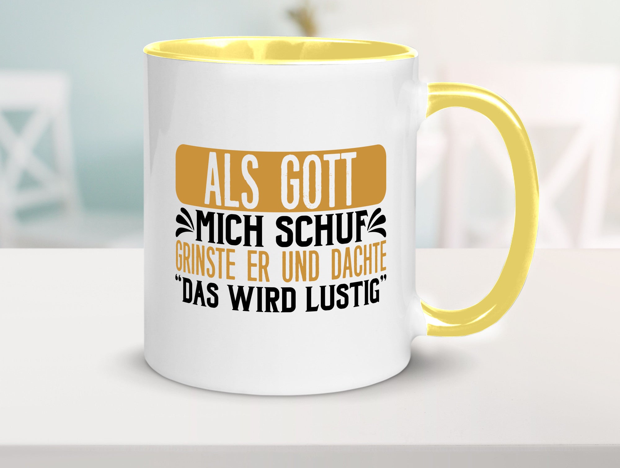 Als Gott mich Schuf Grinste er lustiger Spruch Geschenk Humor Geschenkidee Tasse