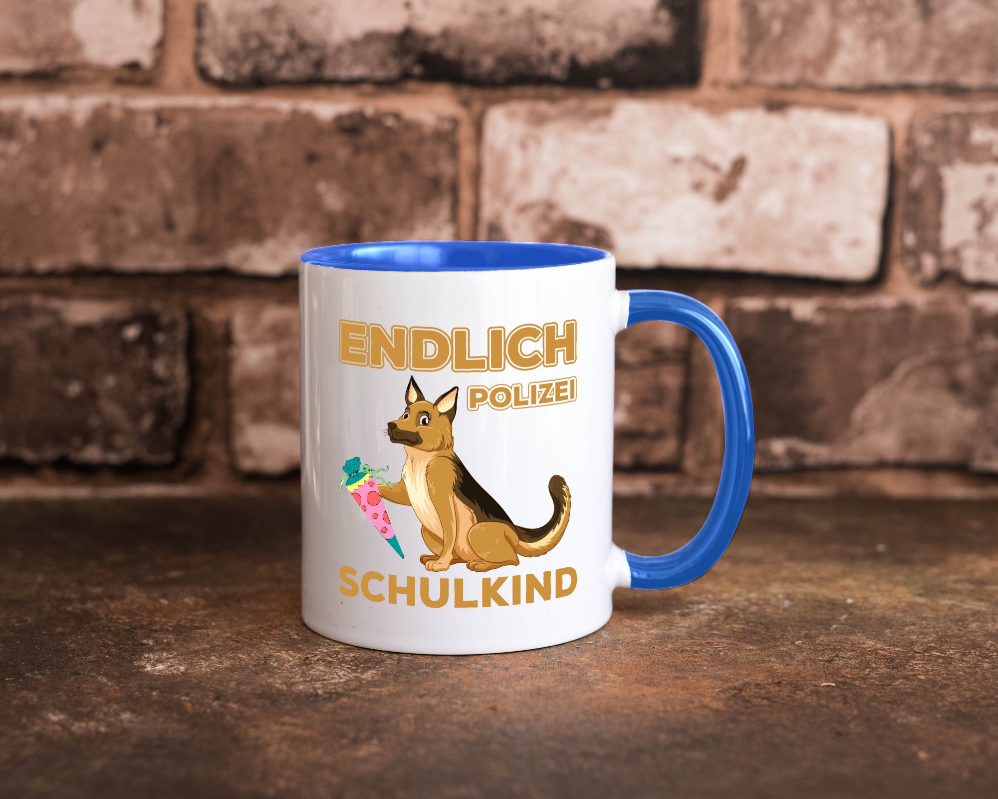 Endlich Schulkind | Tasse Einschulung Polizei Hund lustiger Spruch Geschenk