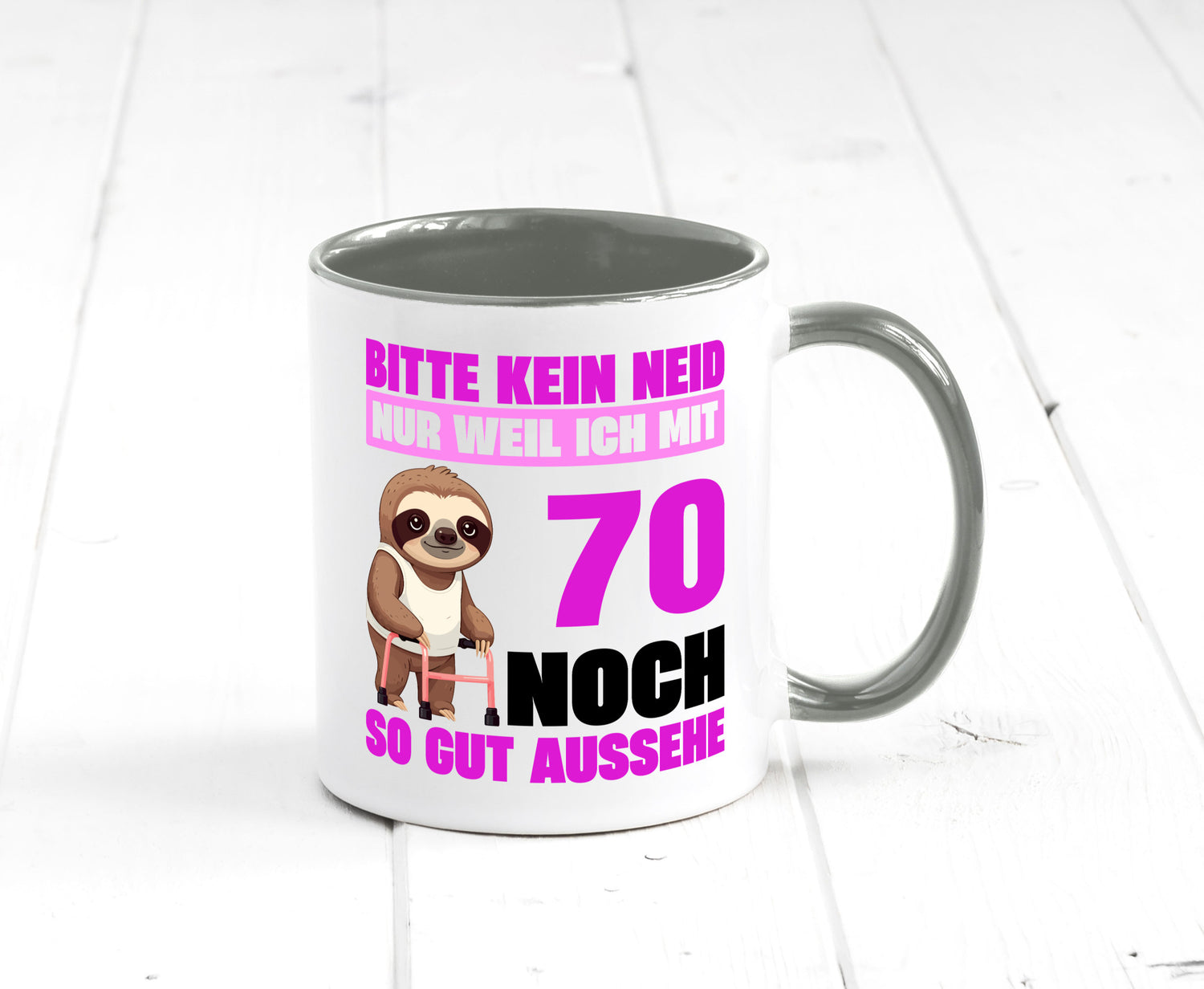 70. Geburtstag | Bitte kein neid Faultier 70 Jahre v2 Humor Geschenkidee Tasse