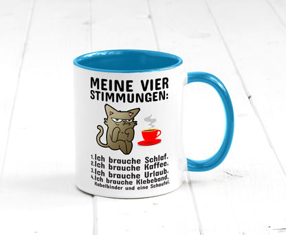 Vier Stimmungen | Morgenmuffel Tasse mürrische Katze Humor Tierliebhaber
